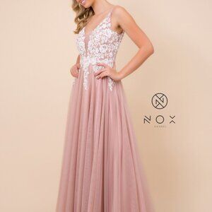 Illusion V-Neck A-Line Shape Evening Dress NXG048